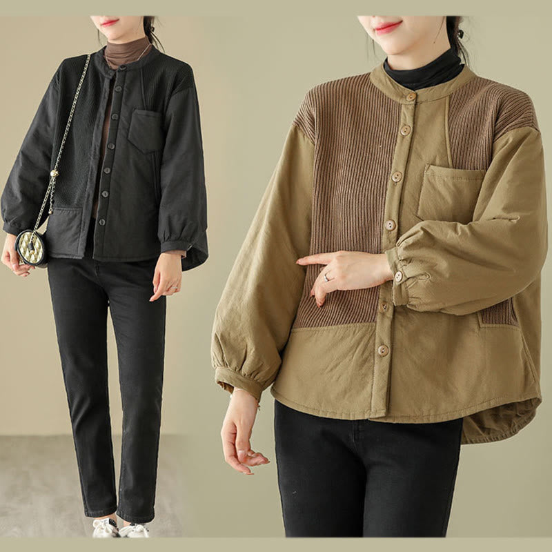 Chaqueta de algodón de manga larga con bolsillo para mujer, diseño de patchwork liso, de Buddha Stones Commute - image 15
