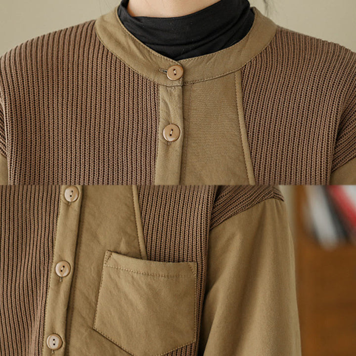 Chaqueta de algodón de manga larga con bolsillo para mujer, diseño de patchwork liso, de Buddha Stones Commute - image 6
