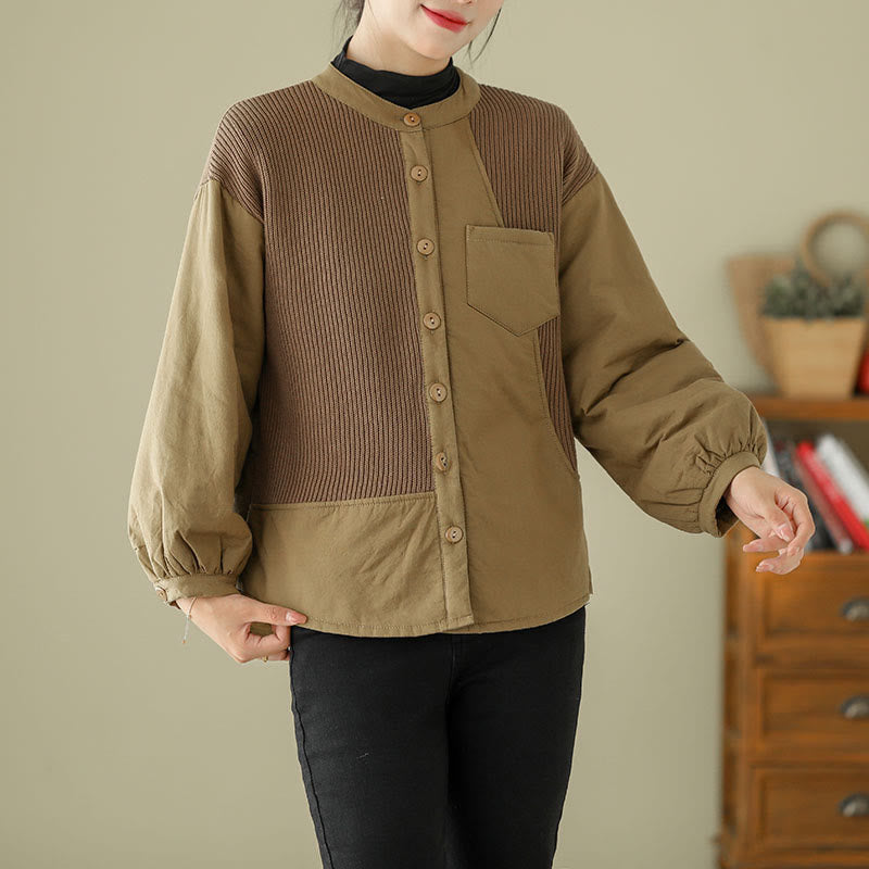 Chaqueta de algodón de manga larga con bolsillo para mujer, diseño de patchwork liso, de Buddha Stones Commute - image 3