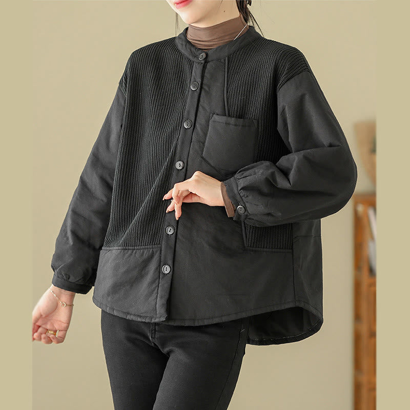 Chaqueta de algodón de manga larga con bolsillo para mujer, diseño de patchwork liso, de Buddha Stones Commute - image 11