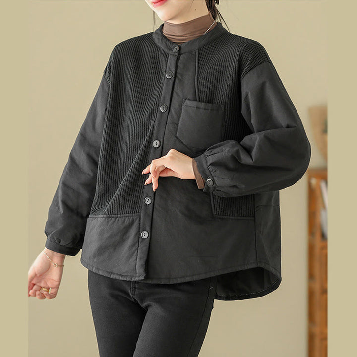 Chaqueta de algodón de manga larga con bolsillo para mujer, diseño de patchwork liso, de Buddha Stones Commute - image 11