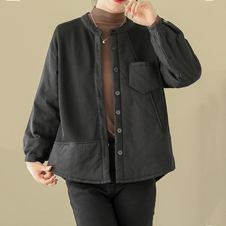 Chaqueta de algodón de manga larga con bolsillo para mujer, diseño de patchwork liso, de Buddha Stones Commute - image 12