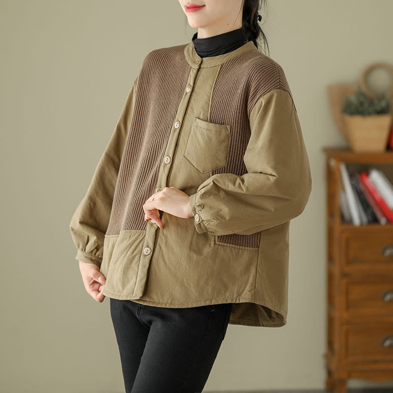 Chaqueta de algodón de manga larga con bolsillo para mujer, diseño de patchwork liso, de Buddha Stones Commute - image 1