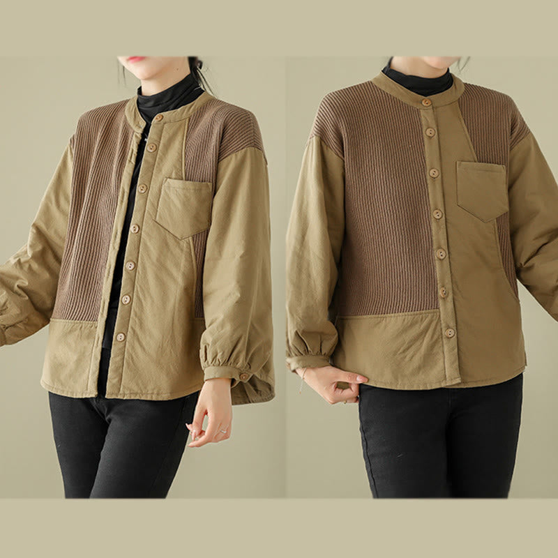 Chaqueta de algodón de manga larga con bolsillo para mujer, diseño de patchwork liso, de Buddha Stones Commute - image 8