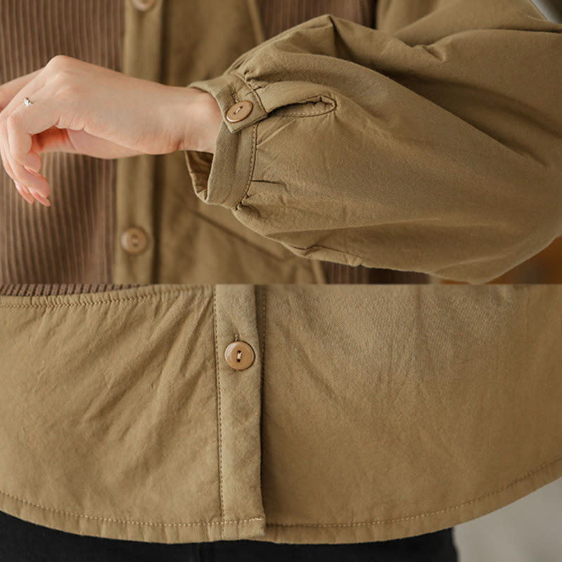 Chaqueta de algodón de manga larga con bolsillo para mujer, diseño de patchwork liso, de Buddha Stones Commute - image 7
