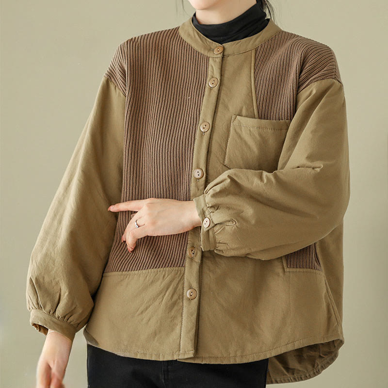 Chaqueta de algodón de manga larga con bolsillo para mujer, diseño de patchwork liso, de Buddha Stones Commute - image 4