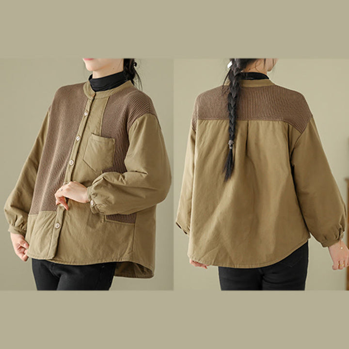 Chaqueta de algodón de manga larga con bolsillo para mujer, diseño de patchwork liso, de Buddha Stones Commute - image 9
