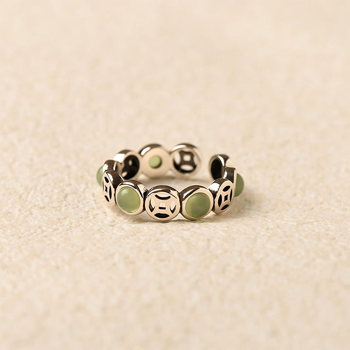 Anillo abierto de prosperidad y suerte con monedas de cobre, ágata roja del sur y jade de Buddha Stones - image 3