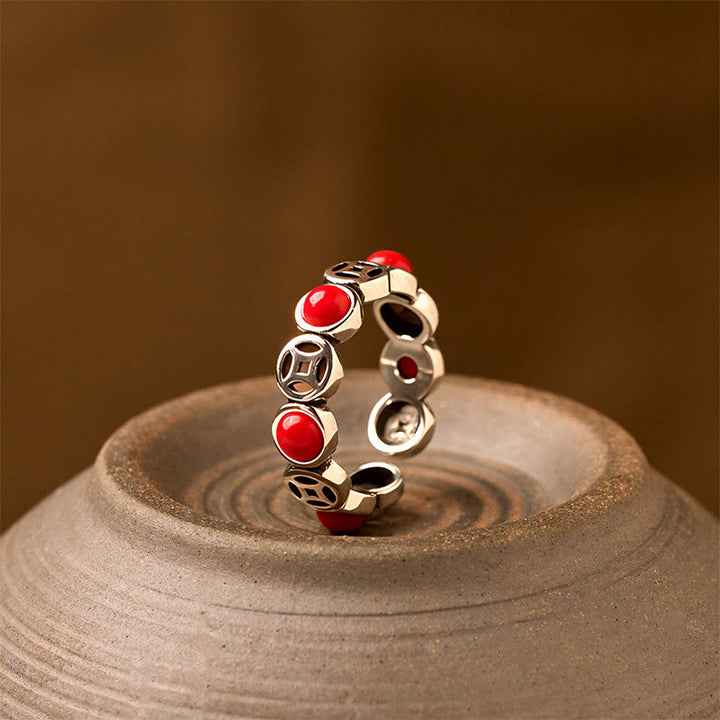 Anillo abierto de prosperidad y suerte con monedas de cobre, ágata roja del sur y jade de Buddha Stones - Ágata roja del sur - image 8