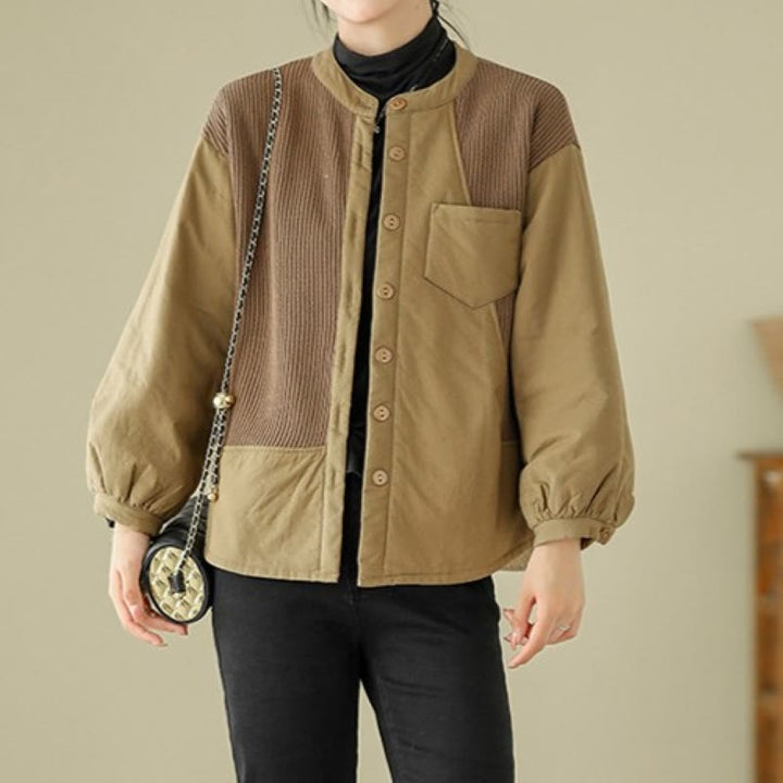 Chaqueta de algodón de manga larga con bolsillo para mujer, diseño de patchwork liso, de Buddha Stones Commute - Vara de oro - US8-10, UK/AU12-14, EU40-42 (XL) - image 0