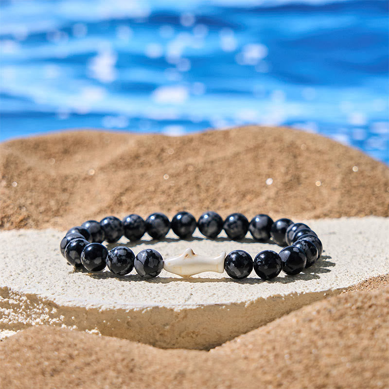 Pulsera de la sabiduría del tiburón con piedra de ágata natural de Buddha Stones Stones - Ágata gris (circunferencia de la muñeca: 15-18 cm) - image 0