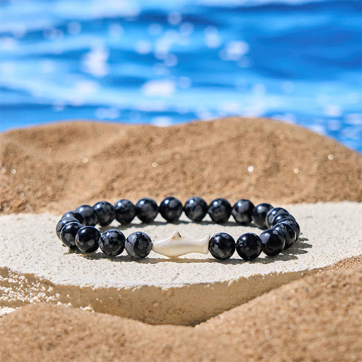 Pulsera de la sabiduría del tiburón con piedra de ágata natural de Buddha Stones Stones - Ágata gris (circunferencia de la muñeca: 15-18 cm) - image 0