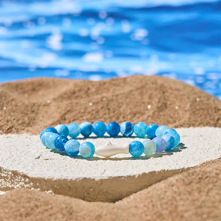 Pulsera de la sabiduría del tiburón con piedra de ágata natural de Buddha Stones Stones - Ágata craquelada azul (circunferencia de la muñeca: 15-18 cm) - image 4