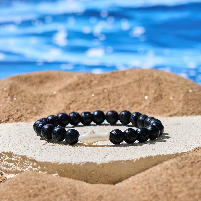 Pulsera de la sabiduría del tiburón con piedra de ágata natural de Buddha Stones Stones - Roca de lava (circunferencia de la muñeca: 15-18 cm) - image 15