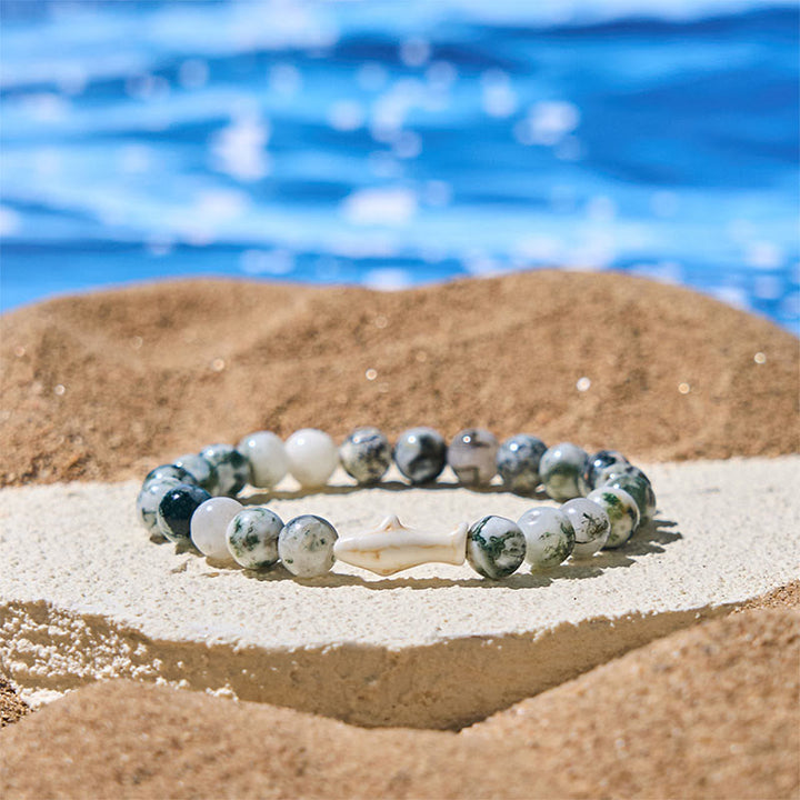 Pulsera de la sabiduría del tiburón con piedra de ágata natural de Buddha Stones Stones - Ágata verde (circunferencia de la muñeca: 15-18 cm) - image 11