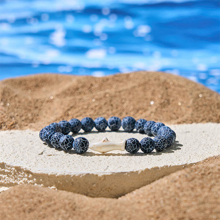 Pulsera de la sabiduría del tiburón con piedra de ágata natural de Buddha Stones Stones - Ágata craquelada azul oscuro (circunferencia de la muñeca: 15-18 cm) - image 7