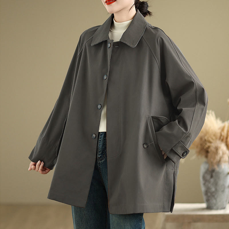 Chaqueta cargo de algodón de manga larga para mujer con parches lisos y bolsillo de Buddha Stones - image 3