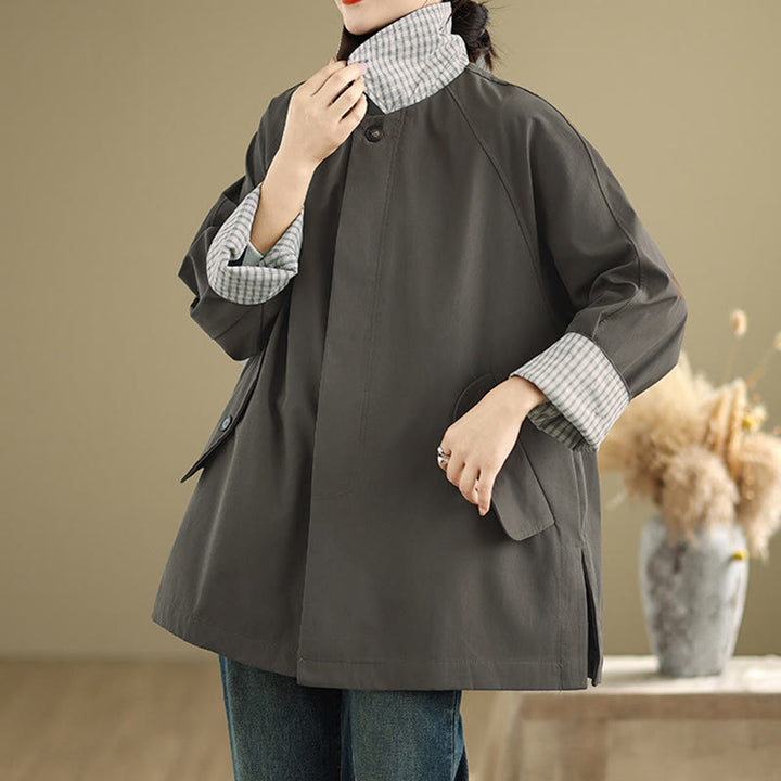 Chaqueta cargo de algodón de manga larga para mujer con parches lisos y bolsillo de Buddha Stones - image 4