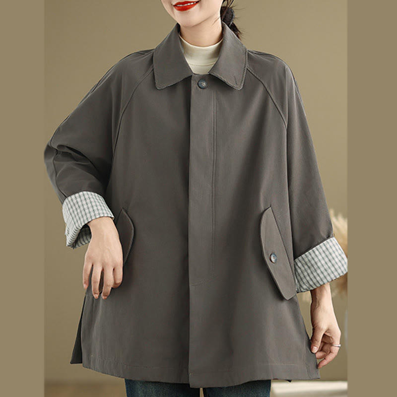 Chaqueta cargo de algodón de manga larga para mujer con parches lisos y bolsillo de Buddha Stones - image 6