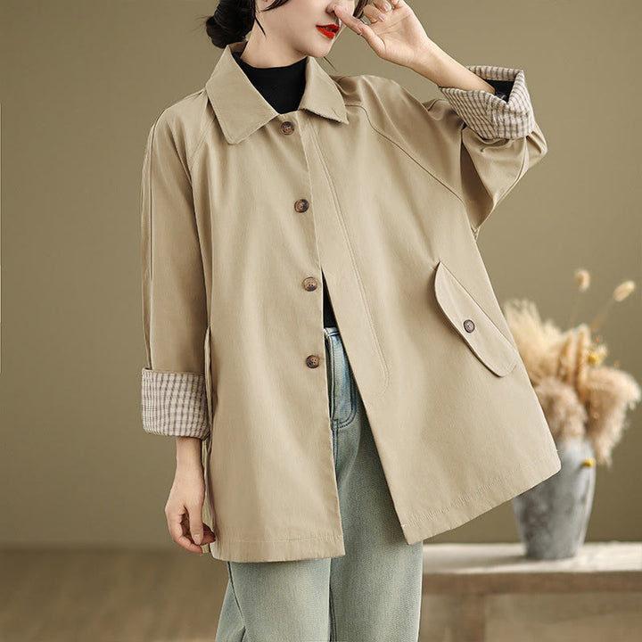 Chaqueta cargo de algodón de manga larga para mujer con parches lisos y bolsillo de Buddha Stones - Vara de oro pálida - US12，UK/AU16，EU44 (XL) - image 10