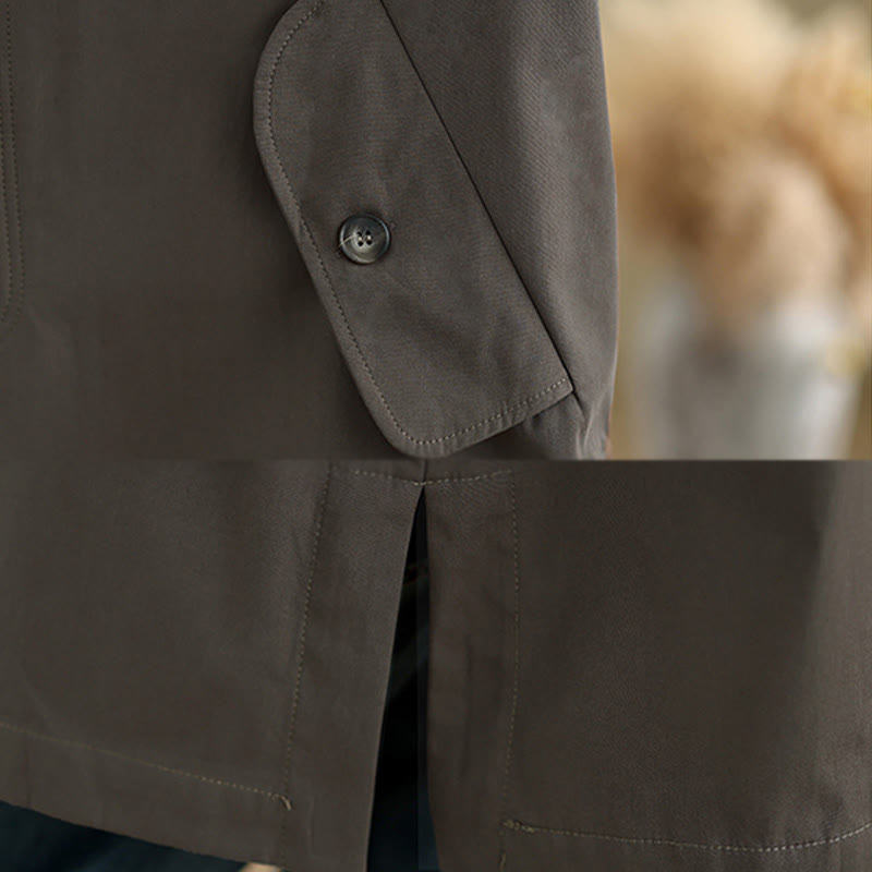 Chaqueta cargo de algodón de manga larga para mujer con parches lisos y bolsillo de Buddha Stones - image 9