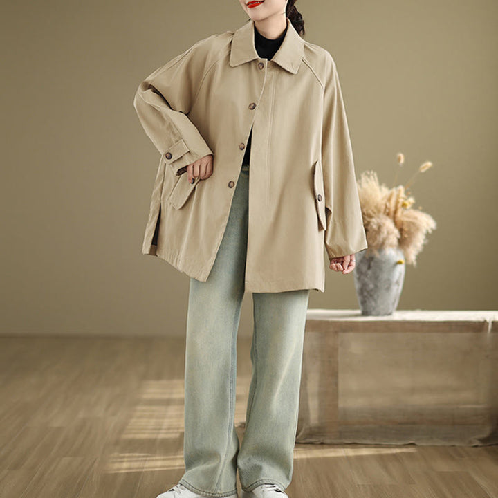 Chaqueta cargo de algodón de manga larga para mujer con parches lisos y bolsillo de Buddha Stones - image 15