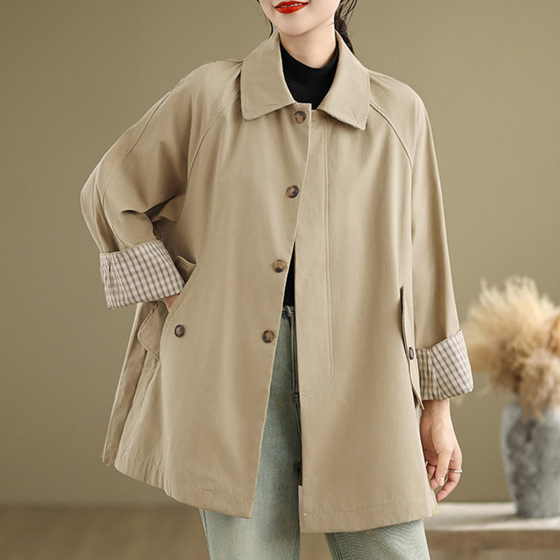 Chaqueta cargo de algodón de manga larga para mujer con parches lisos y bolsillo de Buddha Stones - image 12