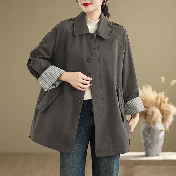 Chaqueta cargo de algodón de manga larga para mujer con parches lisos y bolsillo de Buddha Stones - Gris oscuro - US12，UK/AU16，EU44 (XL) - image 0