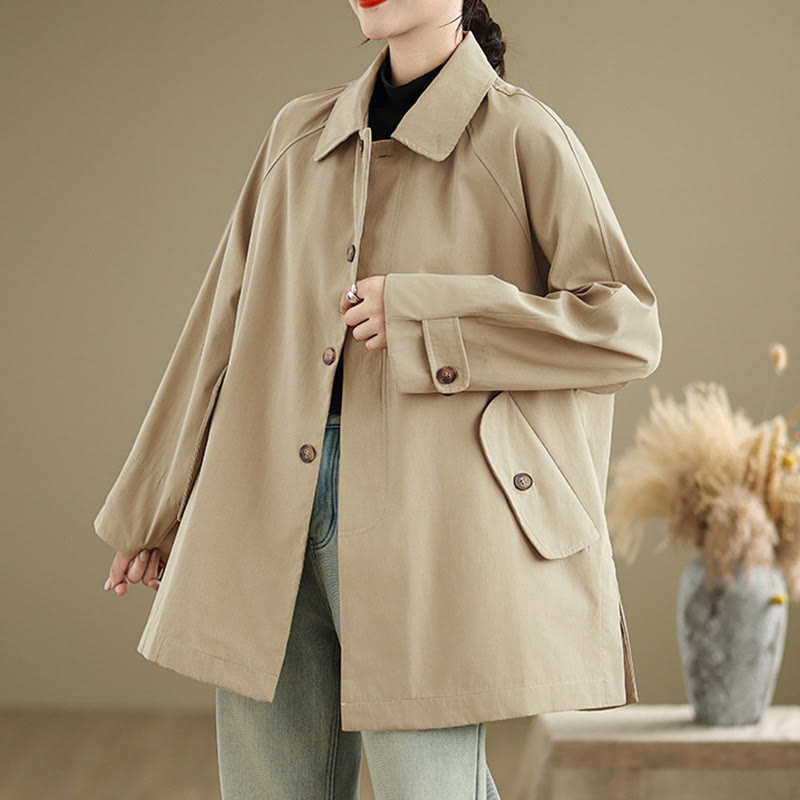 Chaqueta cargo de algodón de manga larga para mujer con parches lisos y bolsillo de Buddha Stones - image 13