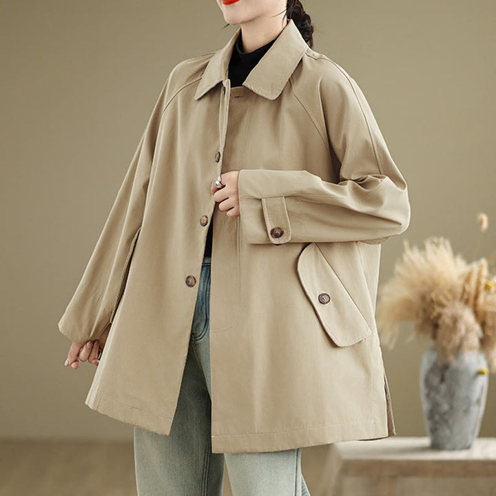 Chaqueta cargo de algodón de manga larga para mujer con parches lisos y bolsillo de Buddha Stones - image 13