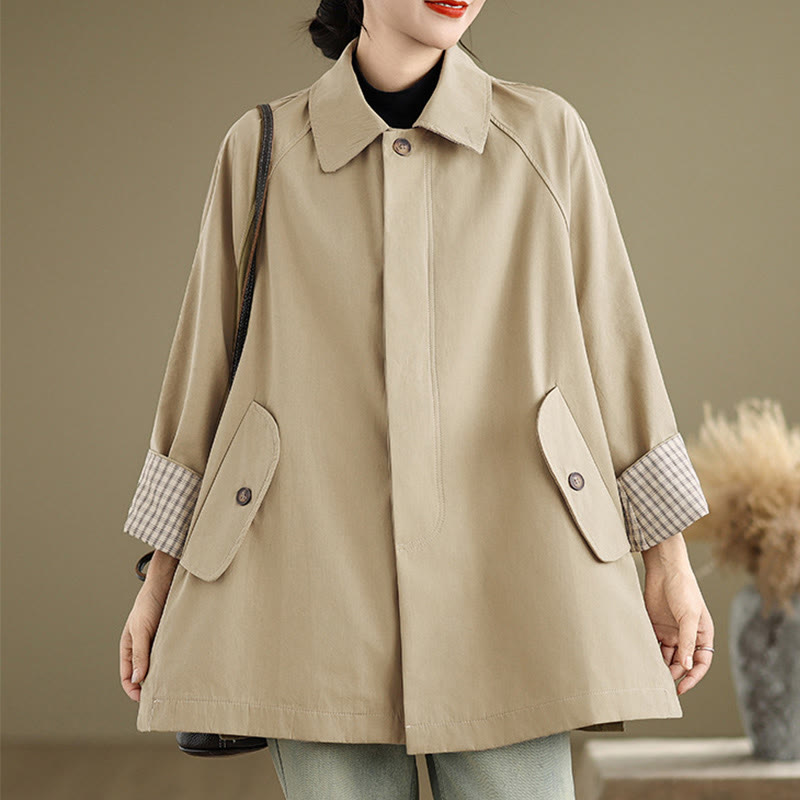 Chaqueta cargo de algodón de manga larga para mujer con parches lisos y bolsillo de Buddha Stones - image 14