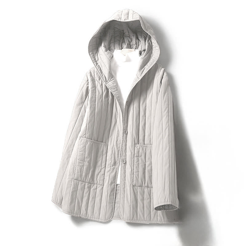 Chaqueta con capucha de algodón de manga larga para mujer, con diseño de Buddha Stones y acolchado de cordón, y bolsillo - Humo blanco - US8-10，UK/AU12-14，EU40-42 (2XL) - image 15