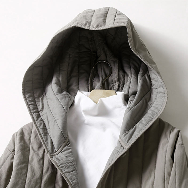 Chaqueta con capucha de algodón de manga larga para mujer, con diseño de Buddha Stones y acolchado de cordón, y bolsillo - image 7