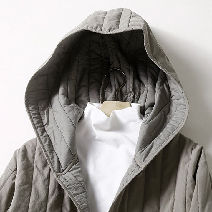 Chaqueta con capucha de algodón de manga larga para mujer, con diseño de Buddha Stones y acolchado de cordón, y bolsillo - image 7