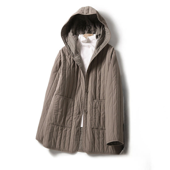 Chaqueta con capucha de algodón de manga larga para mujer, con diseño de Buddha Stones y acolchado de cordón, y bolsillo - Broncearse - US8-10，UK/AU12-14，EU40-42 (2XL) - image 0