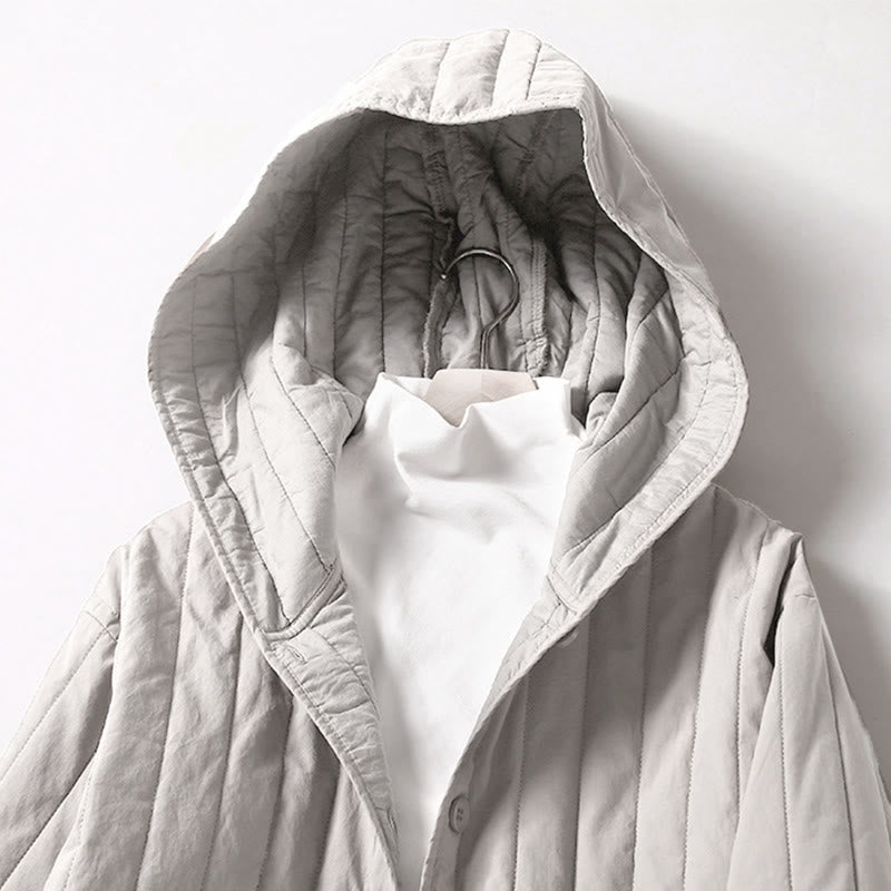 Chaqueta con capucha de algodón de manga larga para mujer, con diseño de Buddha Stones y acolchado de cordón, y bolsillo - image 16