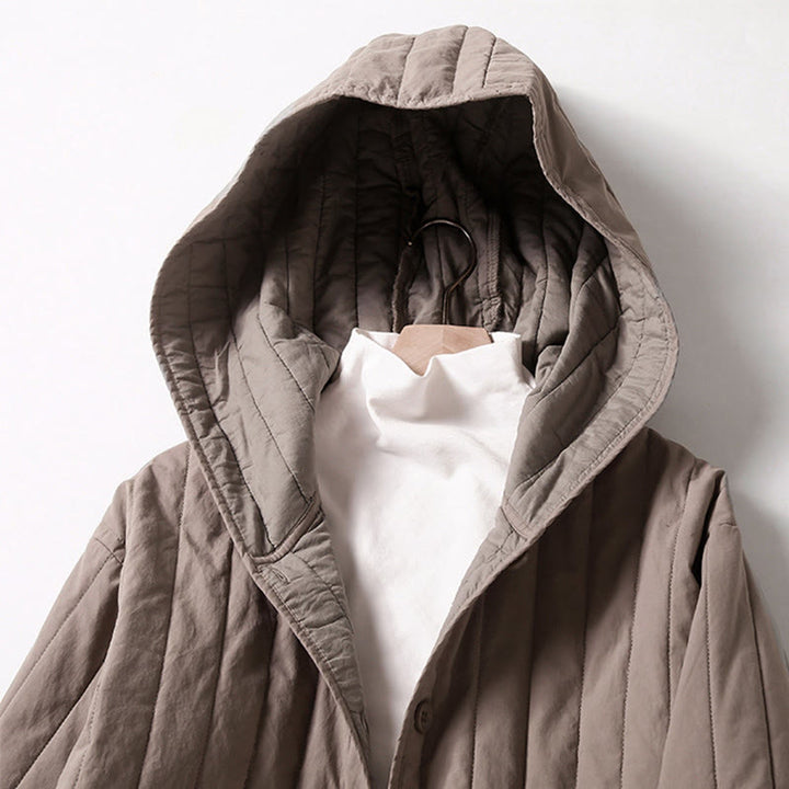 Chaqueta con capucha de algodón de manga larga para mujer, con diseño de Buddha Stones y acolchado de cordón, y bolsillo - image 1