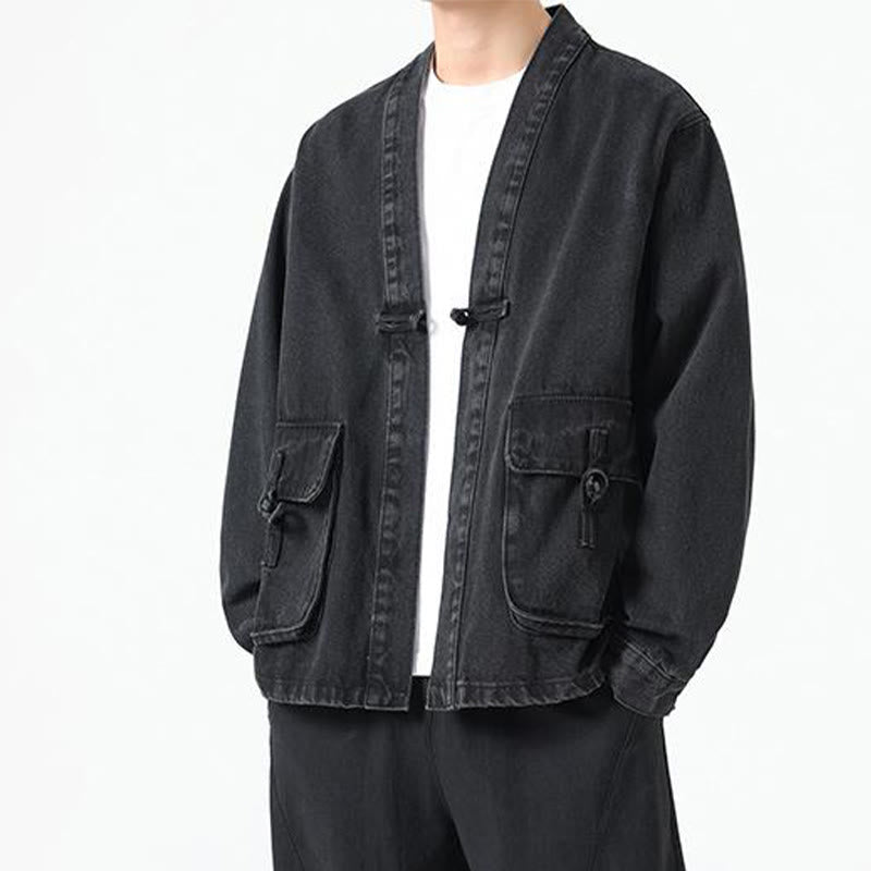 Chaqueta de algodón de manga larga para hombre con diseño de botones de mezclilla y bolsillos de Buddha Stones - image 6