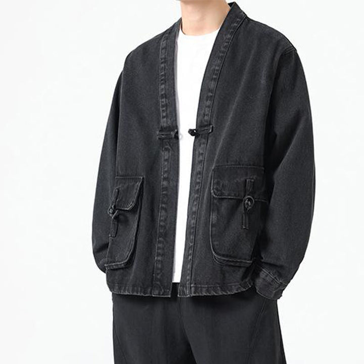 Chaqueta de algodón de manga larga para hombre con diseño de botones de mezclilla y bolsillos de Buddha Stones - image 6