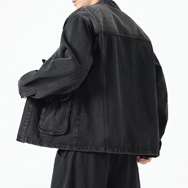 Chaqueta de algodón de manga larga para hombre con diseño de botones de mezclilla y bolsillos de Buddha Stones - image 4