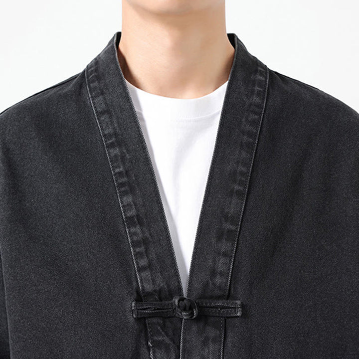 Chaqueta de algodón de manga larga para hombre con diseño de botones de mezclilla y bolsillos de Buddha Stones - image 7