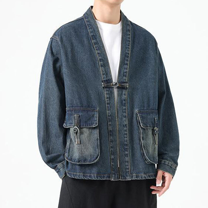Chaqueta de algodón de manga larga para hombre con diseño de botones de mezclilla y bolsillos de Buddha Stones - image 23