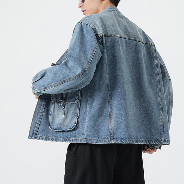 Chaqueta de algodón de manga larga para hombre con diseño de botones de mezclilla y bolsillos de Buddha Stones - image 15