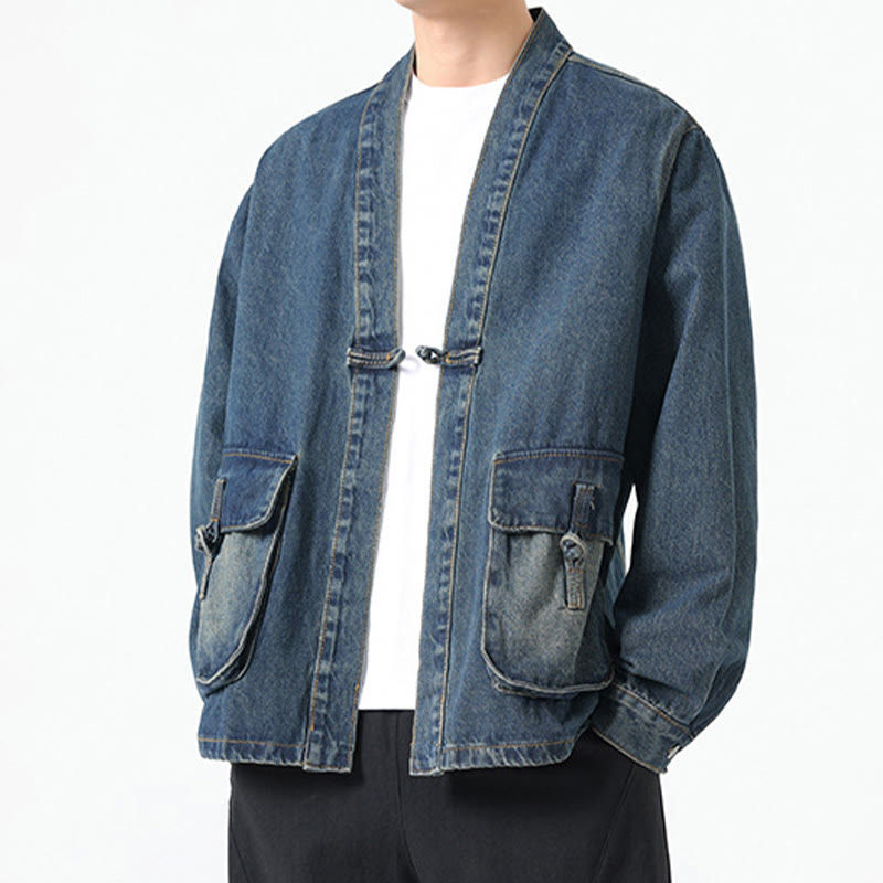 Chaqueta de algodón de manga larga para hombre con diseño de botones de mezclilla y bolsillos de Buddha Stones - image 20