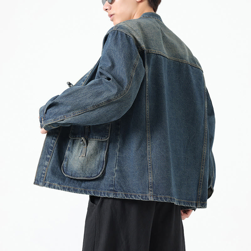 Chaqueta de algodón de manga larga para hombre con diseño de botones de mezclilla y bolsillos de Buddha Stones - image 22