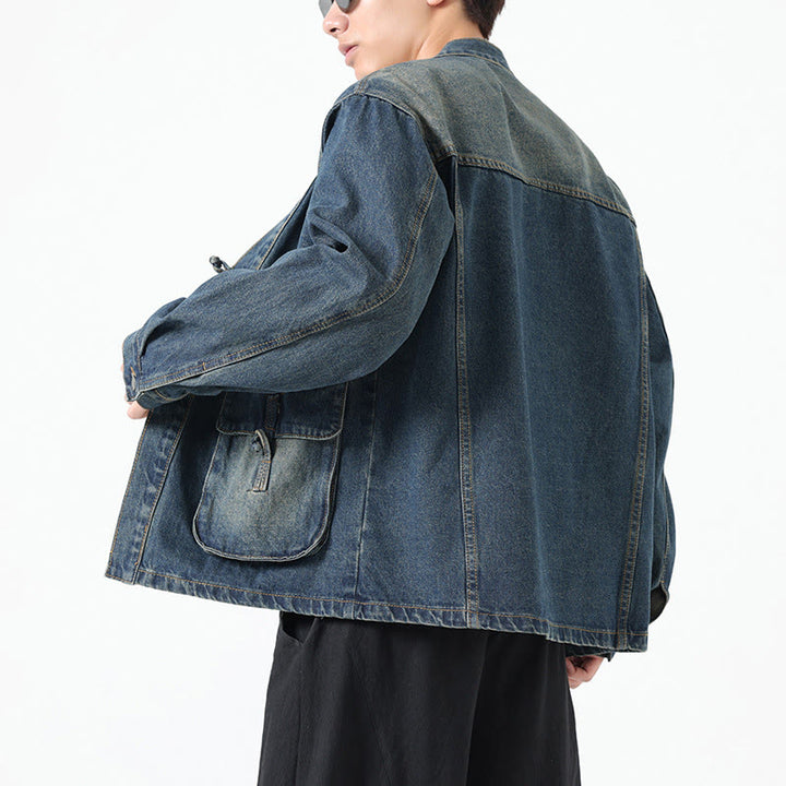 Chaqueta de algodón de manga larga para hombre con diseño de botones de mezclilla y bolsillos de Buddha Stones - image 22