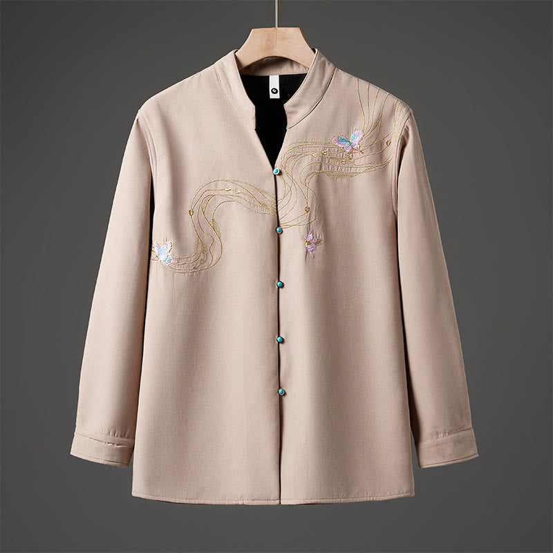Chaqueta de manga larga de algodón para hombre con forro polar y lazo de mariposa bordado de invierno Buddha Stones - Sopa de mariscos - US/UK/AU46, EU56 (5XL) - image 9