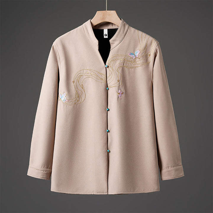 Chaqueta de manga larga de algodón para hombre con forro polar y lazo de mariposa bordado de invierno Buddha Stones - Sopa de mariscos - US/UK/AU46, EU56 (5XL) - image 9