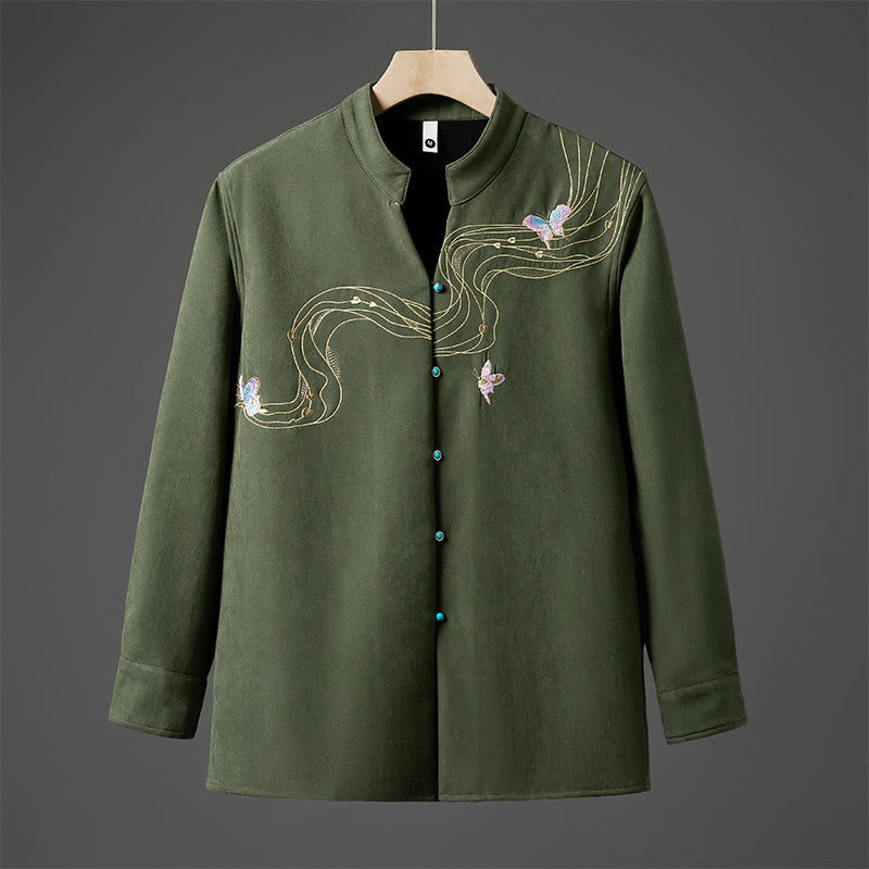 Chaqueta de manga larga de algodón para hombre con forro polar y lazo de mariposa bordado de invierno Buddha Stones - Verde bosque - US/UK/AU46, EU56 (5XL) - image 11