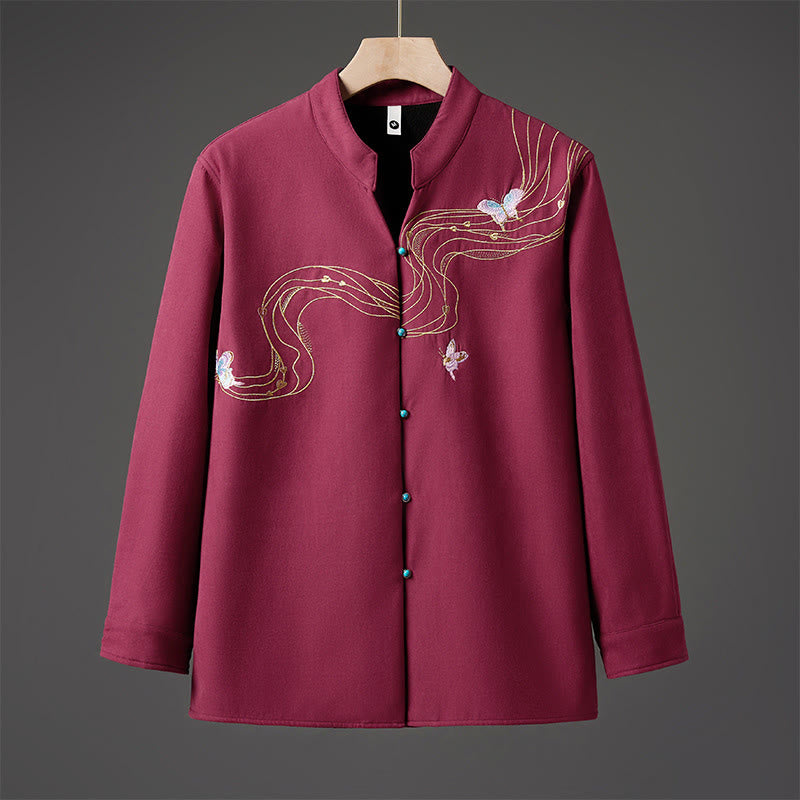 Chaqueta de manga larga de algodón para hombre con forro polar y lazo de mariposa bordado de invierno Buddha Stones - Ladrillo refractario - US/UK/AU46, EU56 (5XL) - image 7